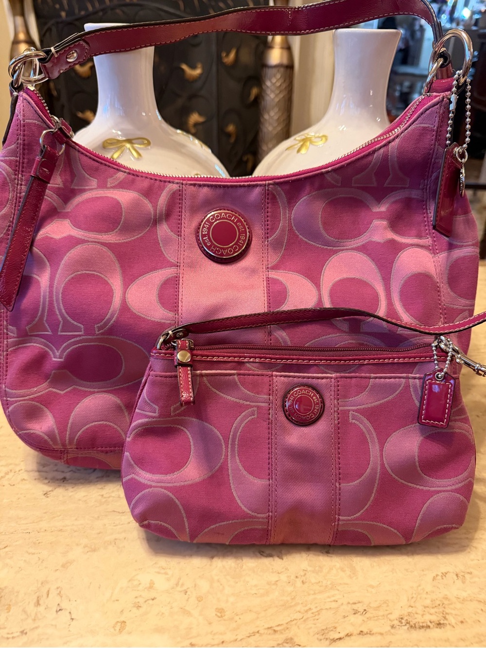 Coach Pink Signature Shoulder Bag with Matching Wristlet